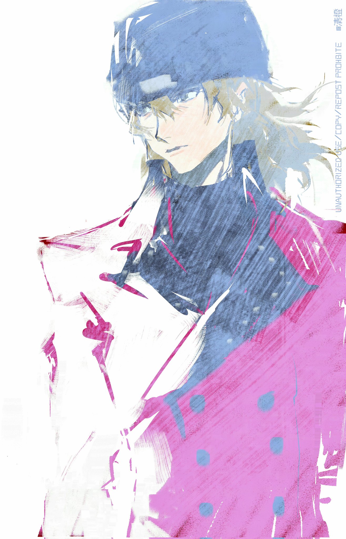 qchng, aragaki shinjirou, persona, persona 3, commentary, hashtag-only commentary, highres, 1boy, beanie, black hat, black shirt, brown eyes, brown hair, buttons, closed mouth, coat, double-breasted, floating hair, hair between eyes, hat, high collar, long sleeves, looking to the side, male focus, medium hair, red coat, shirt, solo, upper body, white background, wing collar