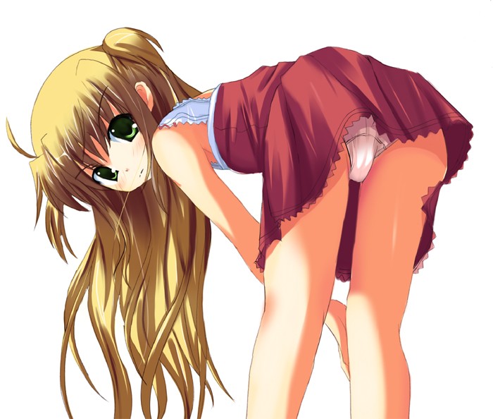 ahoge, blush, flat chest, loli, long hair, panties, skirt, underwear