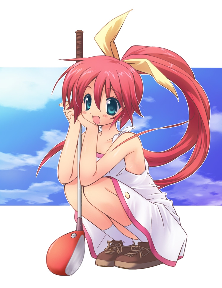 hana, pangya, blush, bow, long hair, panties, playing sports, skirt, underwear