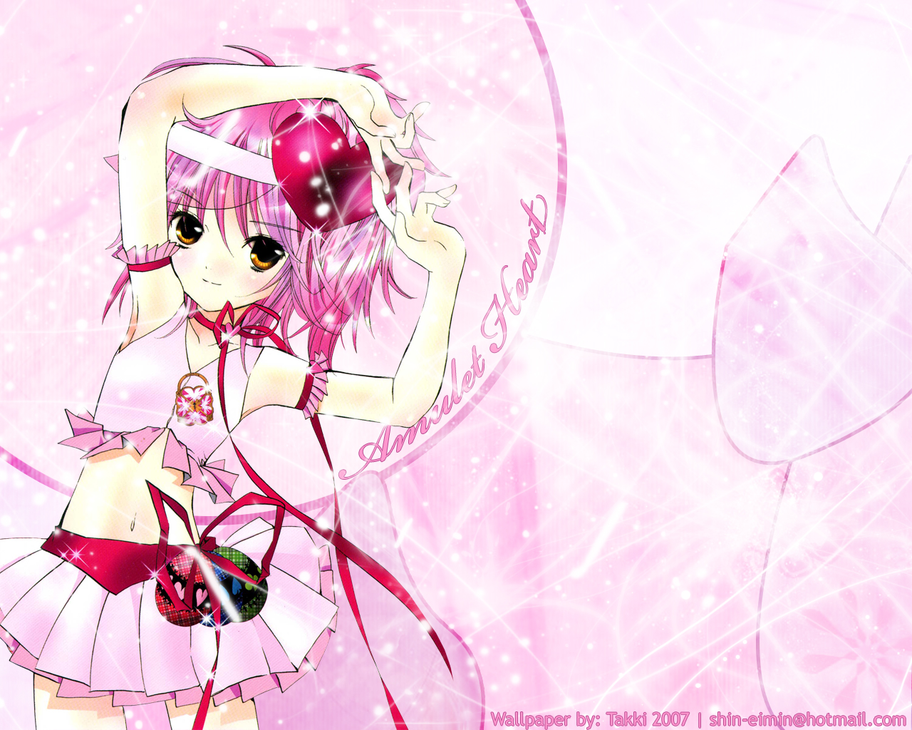 amu hinamori, shugo chara!, tagme, blush, flat chest, midriff, short hair, skirt