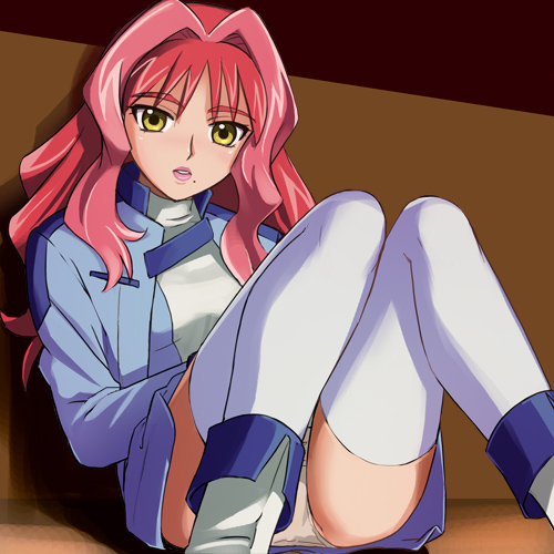 lowres, blush, boots, long hair, panties, skirt, thighhighs, underwear
