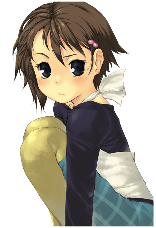 nabeshiki, nabeshiki (rakuneko yashiki), isurugi noe, original, true tears, 00s, 1girl, black eyes, blush, brown hair, female focus, pantyhose, short hair, skirt, solo