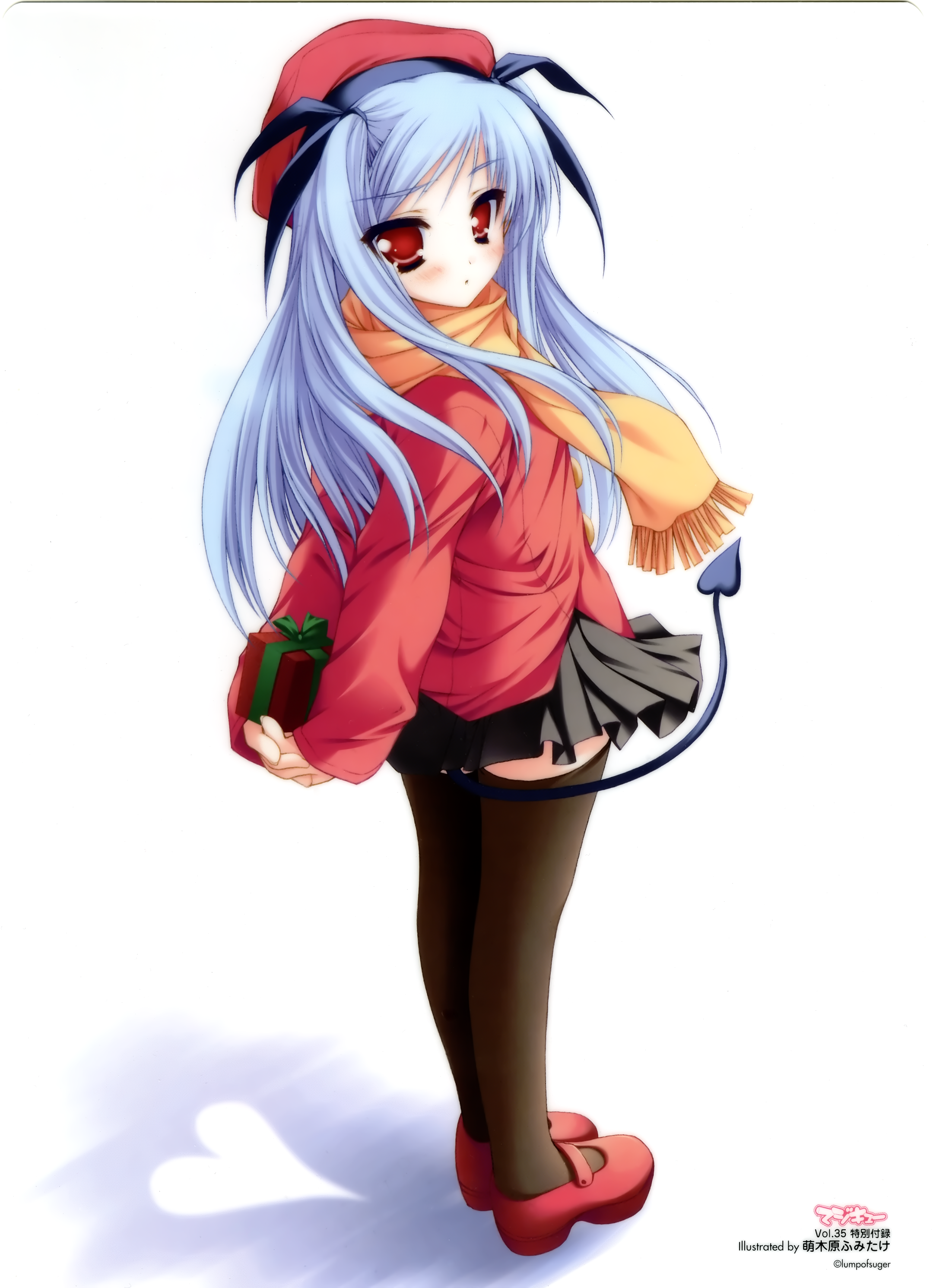 absurdres, highres, blush, hat, long hair, scarf, skirt, tail, thighhighs