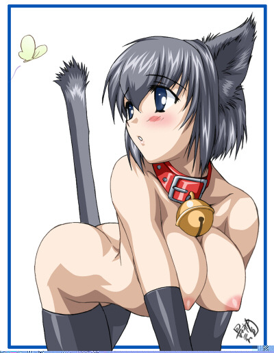 artist request, character request, copyright request, tagme, 1girl, animal ears, bell, cat ears, collar, female focus, gloves, nipples, solo, thighhighs