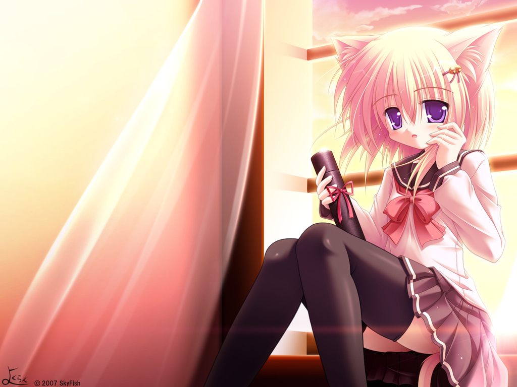 ass, blush, flat chest, school uniform, serafuku, short hair, skirt, tail