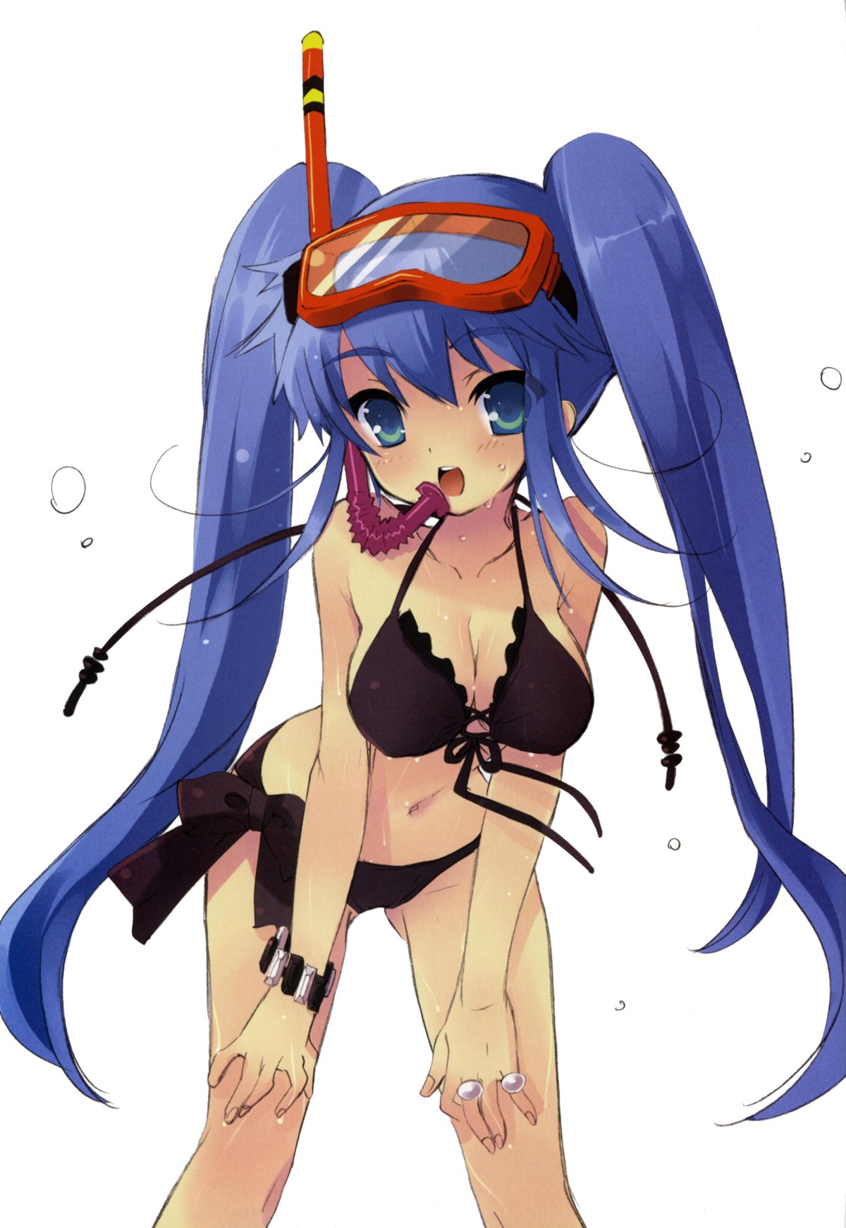 ito noizi, highres, bikini, blush, breasts, long hair, swimsuit, twintails, wet