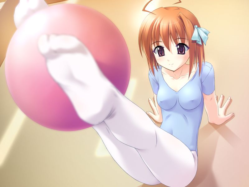 ahoge, blush, breasts, leotard, short hair, spandex