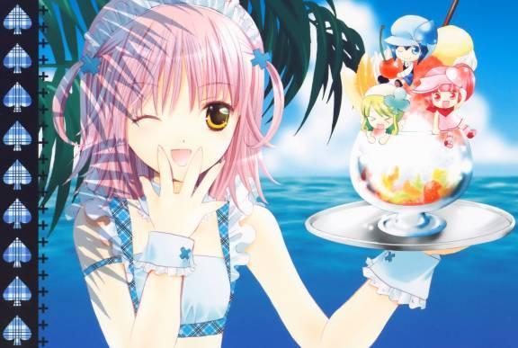 amu hinamori, shugo chara!, tagme, blush, flat chest, food, long hair, maid