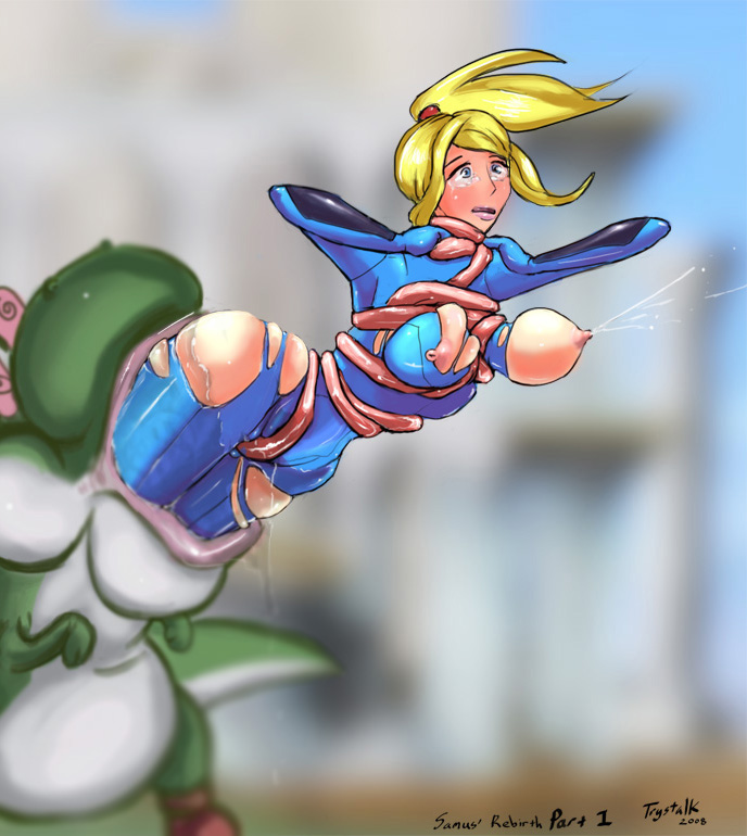 trystalk, samus aran, yoshi, mario (series), metroid, nintendo, super mario bros. 1, super smash bros., asphyxiation, ass, blush, breasts, crossover, lactation, nipples, peril, pussy, strangling, tears, tentacles, vore, zero suit