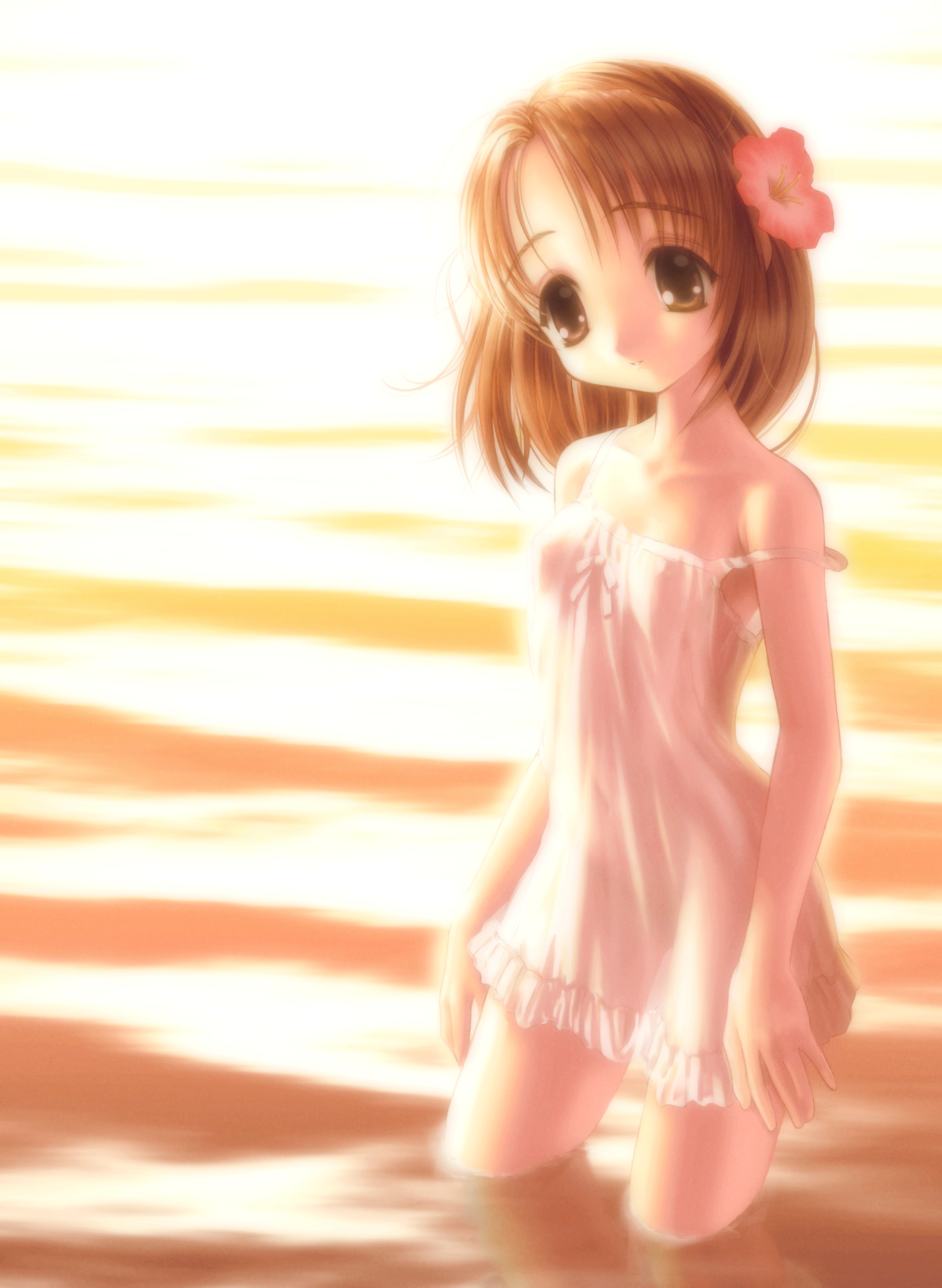 goto p, absurdres, highres, flower, see-through clothes, short hair, skirt
