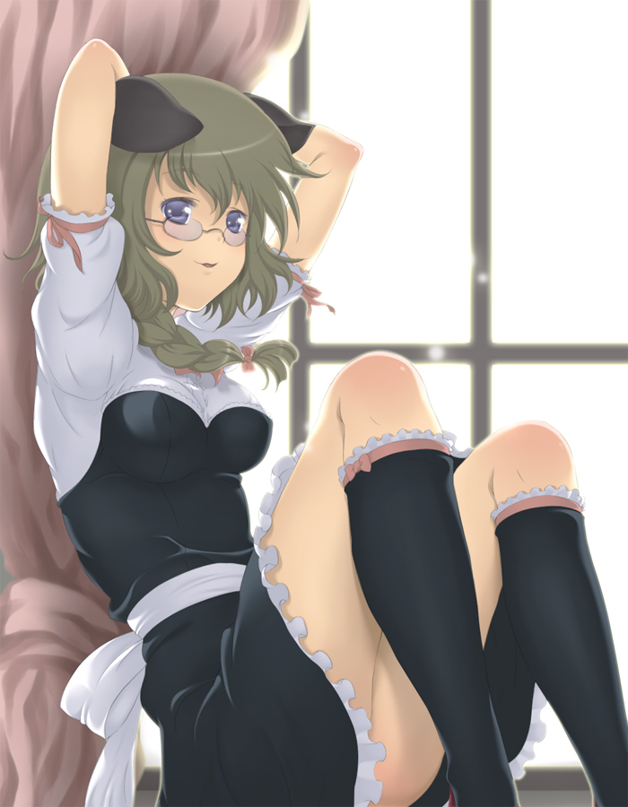 animal ears, braid, dog ears, glasses, lace, plait, skirt