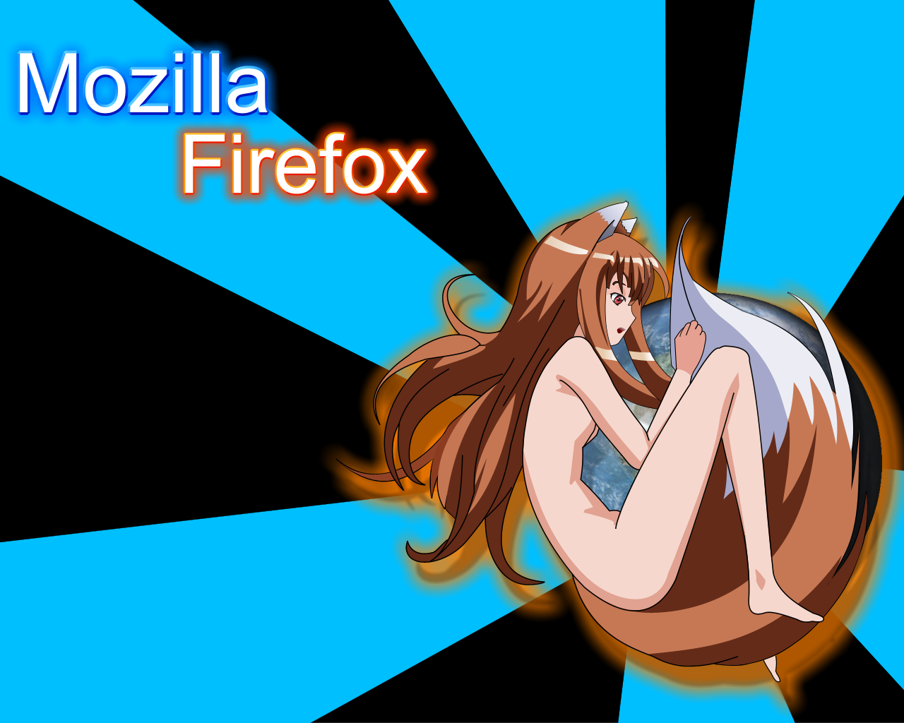 holo, mozilla firefox, spice and wolf, 00s, animal ears, long hair, nude, tail, wolf ears