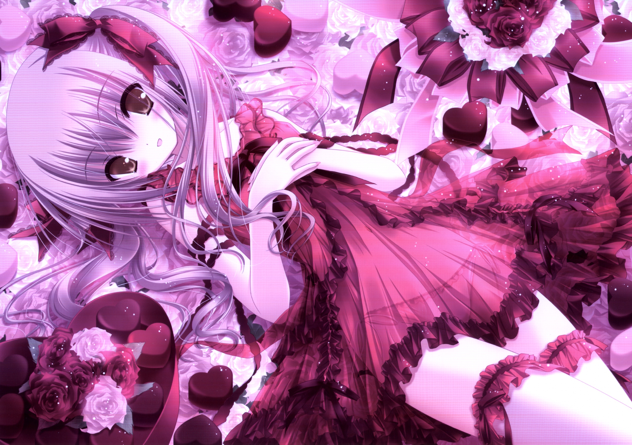 highres, scan, blush, camisole, flower, loli, long hair, midriff, panties, see-through clothes, twintails, underwear