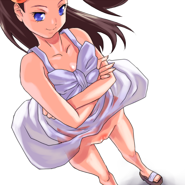 otsukare, jasmine (pokemon), nintendo, pokemon, 1girl, blue eyes, crossed arms, gym leader, loli, long hair, looking at viewer, no panties, pussy, see-through clothes, skirt, smile, thigh gap, uncensored, wind, wind lift