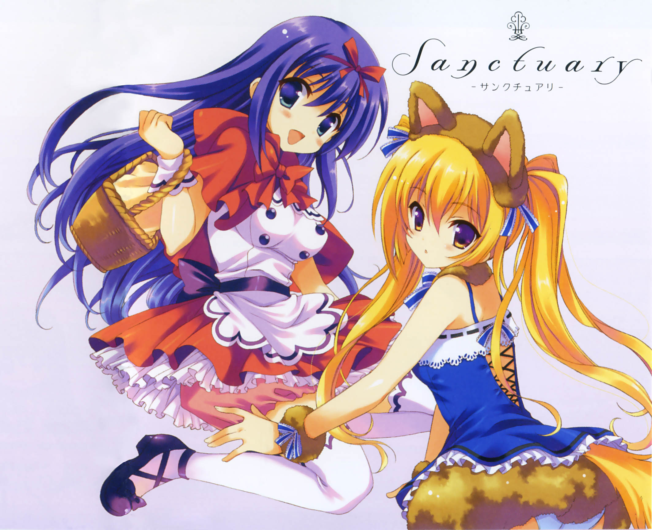 highres, animal ears, blush, bow, cat ears, cat tail, long hair, panties, skirt, tail, thighhighs, twintails, underwear