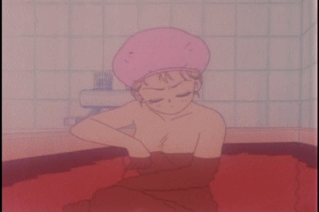 tsukino usagi, bishoujo senshi sailor moon, animated, animated gif, anime screenshot, lowres, 1990s (style), 1girl, bath, bathing, bubble, fart, female focus, indoors, nude, partially submerged, retro artstyle, shower cap, smelling, solo, tiles, water