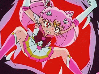chibi usa, sailor chibi moon, bishoujo senshi sailor moon, screencap, animated, animated gif, lowres, 1990s (style), 1girl, angry, blush, boots, bow, child, clenched teeth, elbow gloves, fangs, forced, gloves, knee boots, magical girl, open mouth, pink hair, pushing, qvga, red eyes, retro artstyle, skirt, teeth, tiara, twintails, vore