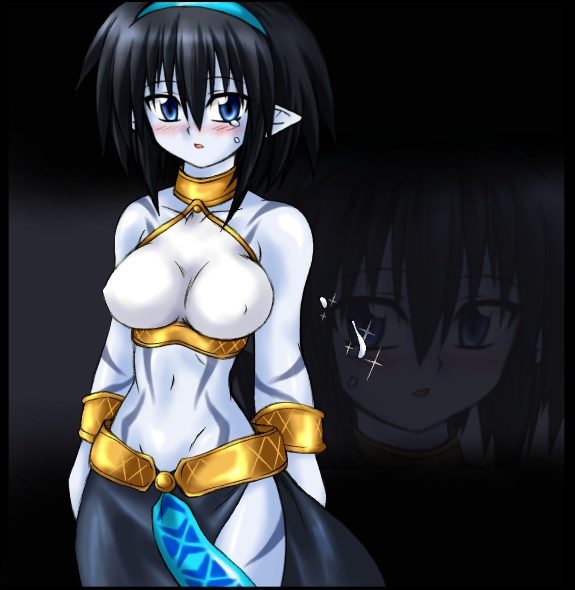 celsius, tales of (series), tales of symphonia, 00s, blush, breasts, elf, midriff, pointy ears, short hair