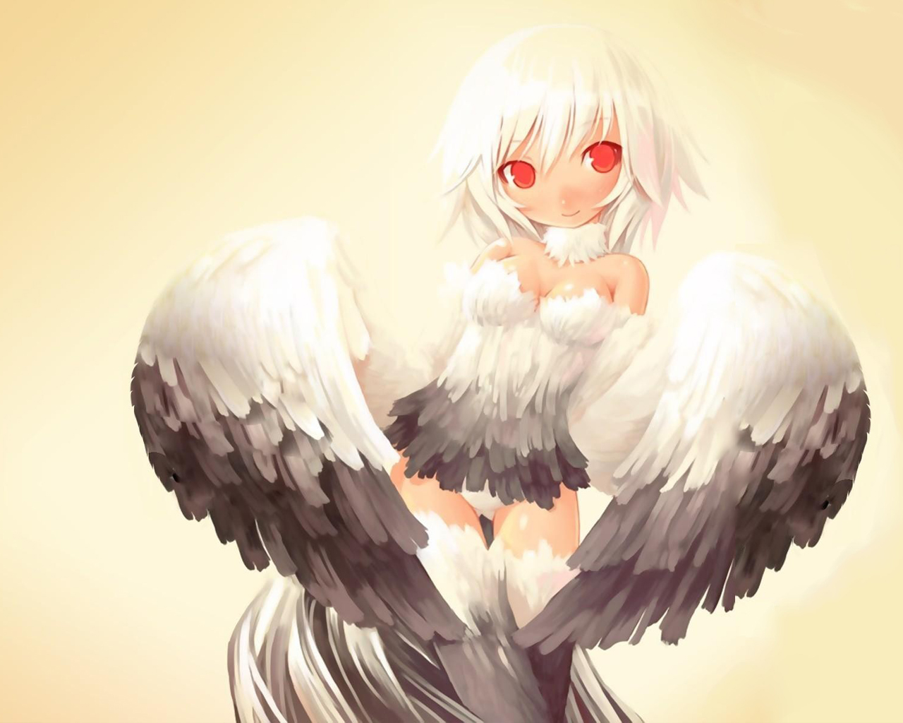 blush, breasts, panties, short hair, tail, thighhighs, underwear, wings