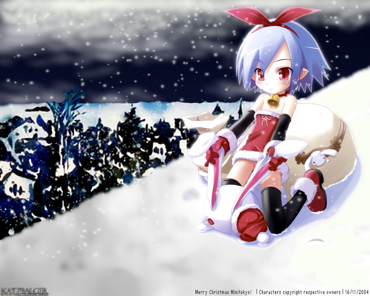 pleinair, disgaea, 1girl, blush, christmas, demon, flat chest, loli, no panties, short hair, thighhighs