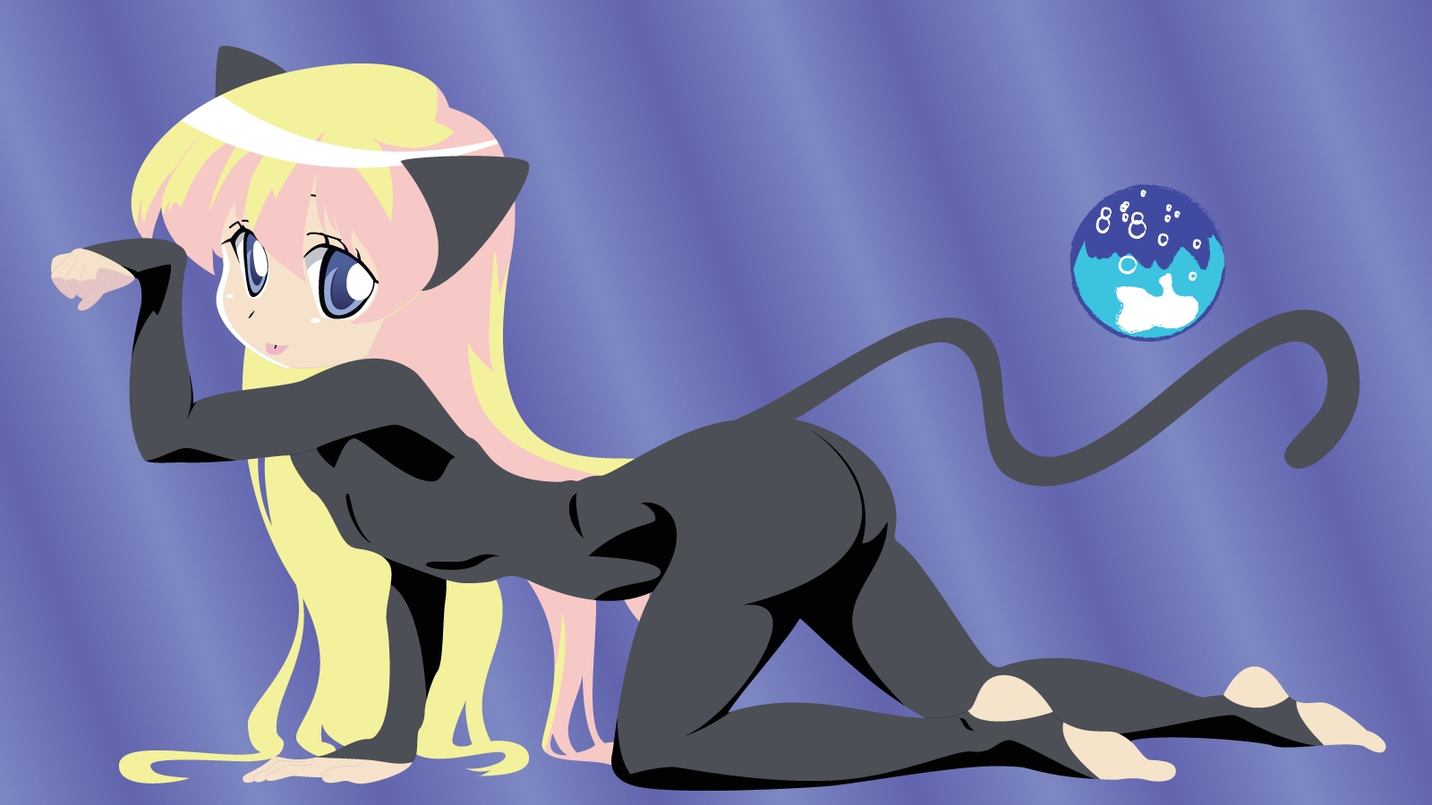 derivative work, highres, vector trace, animal ears, ass, blush, cat ears, cat tail, flat chest, long hair, spandex, tail
