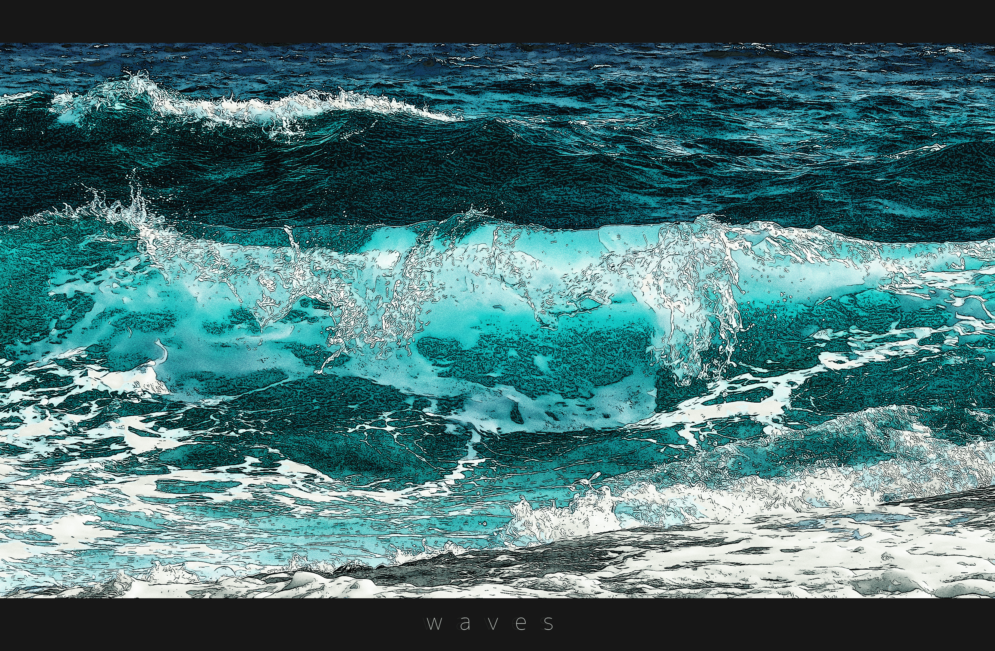 kinoko no sato, original, absurdres, commentary, english commentary, highres, day, letterboxed, no humans, ocean, outdoors, photorealistic, realistic, scenery, water, waves