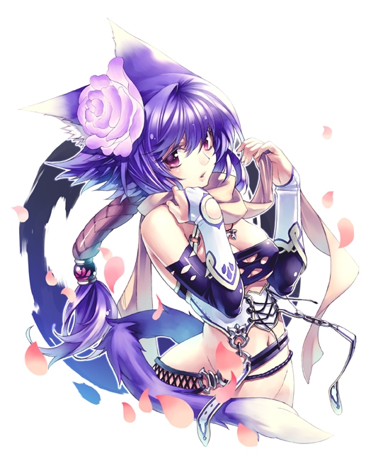 animal ears, blush, breasts, cat ears, cat tail, midriff, no panties, tail