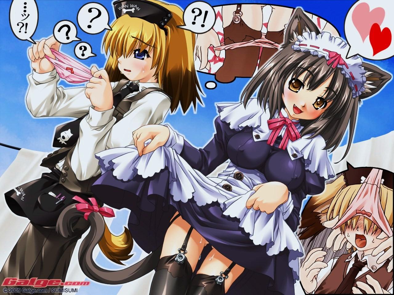 animal ears, blush, breasts, cat ears, cat tail, cum, dog ears, maid, no panties, panties, short hair, tail, thighhighs, underwear