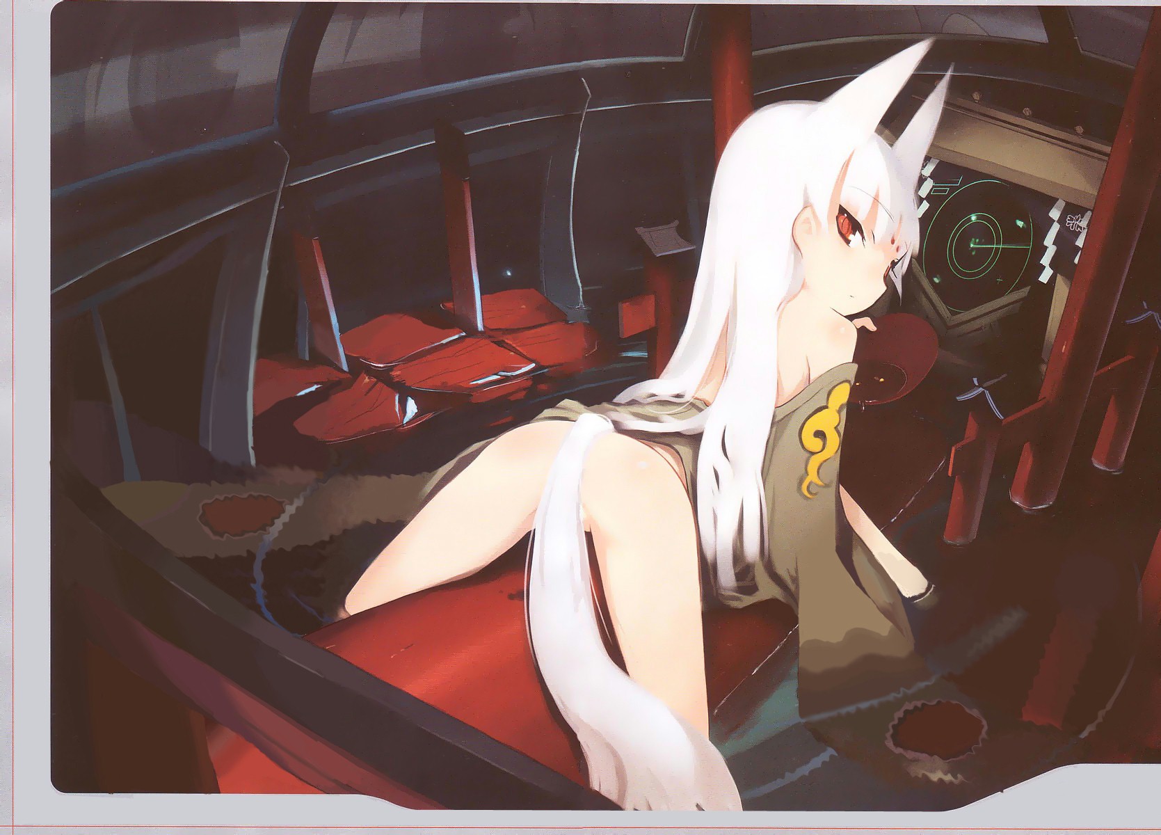 shimada fumikane, highres, ass, loli, long hair, no panties, wolf