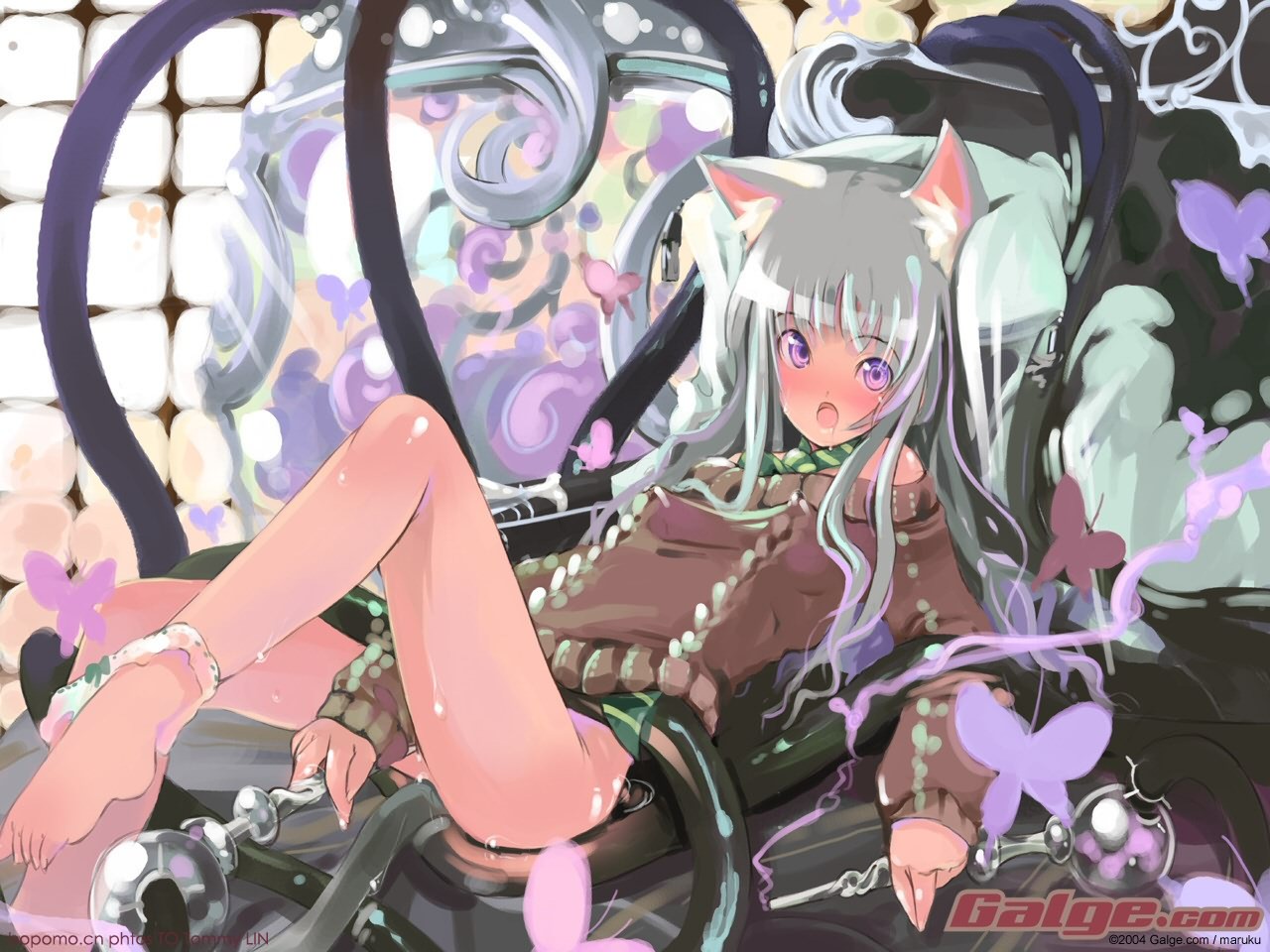 animal ears, blush, cat ears, cat tail, flat chest, panties, tail, underwear