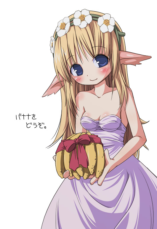 breasts, dress, elf, flower, long hair, pointy ears
