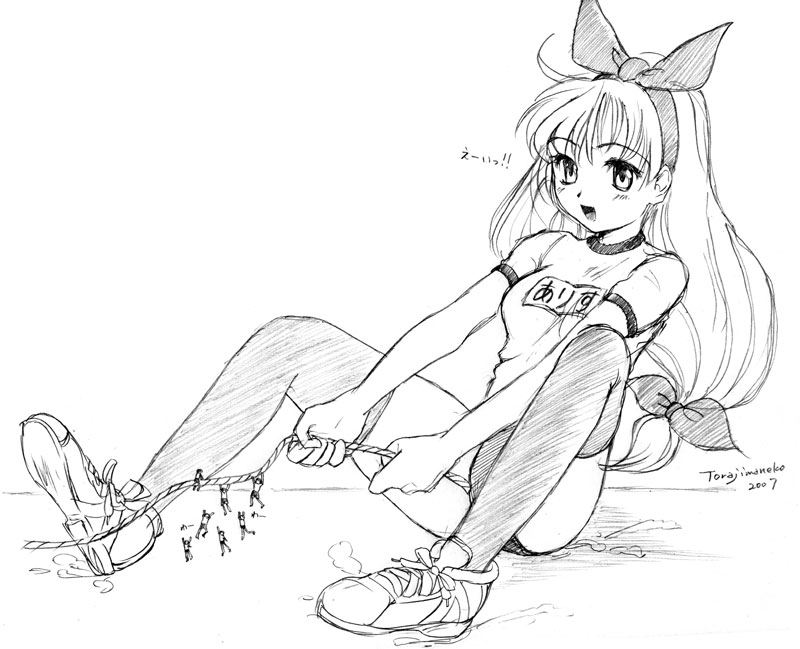 bloomers, blush, long hair, sketch, thighhighs, underwear