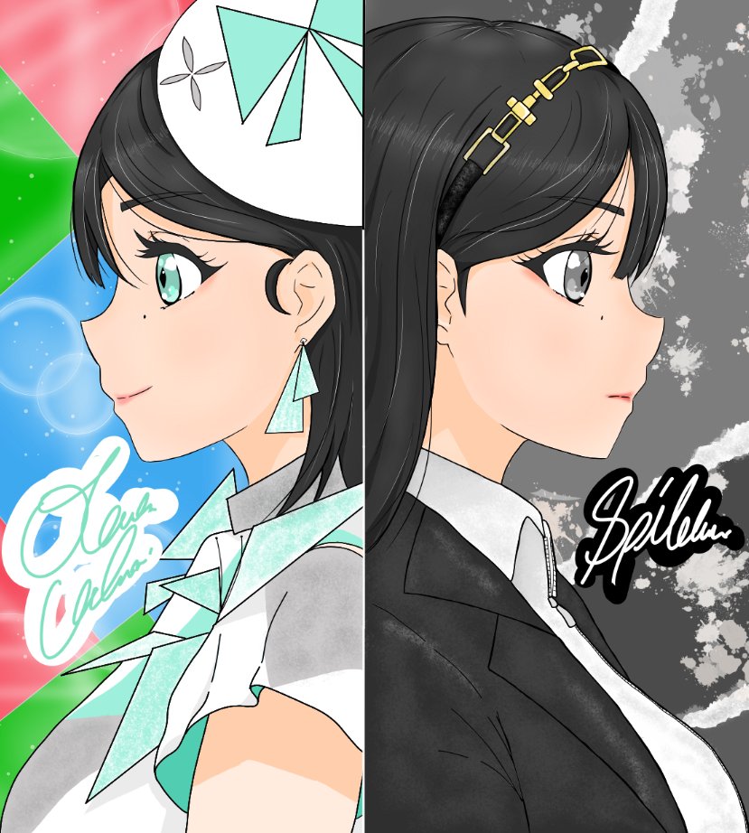 wakana shiki, love live!, love live! superstar!!, real life, commentary, aqua eyes, black eyes, black hair, breasts, character name, closed mouth, collared shirt, cosplay, earrings, jewelry, lapels, mole, mole under eye, notched lapels, ookuma wakana, profile, shirt, smile, special color (love live!), subayuu (my5hadtv1abyku9), upper body, voice actor, wakana shiki (cosplay), zipper pull tab