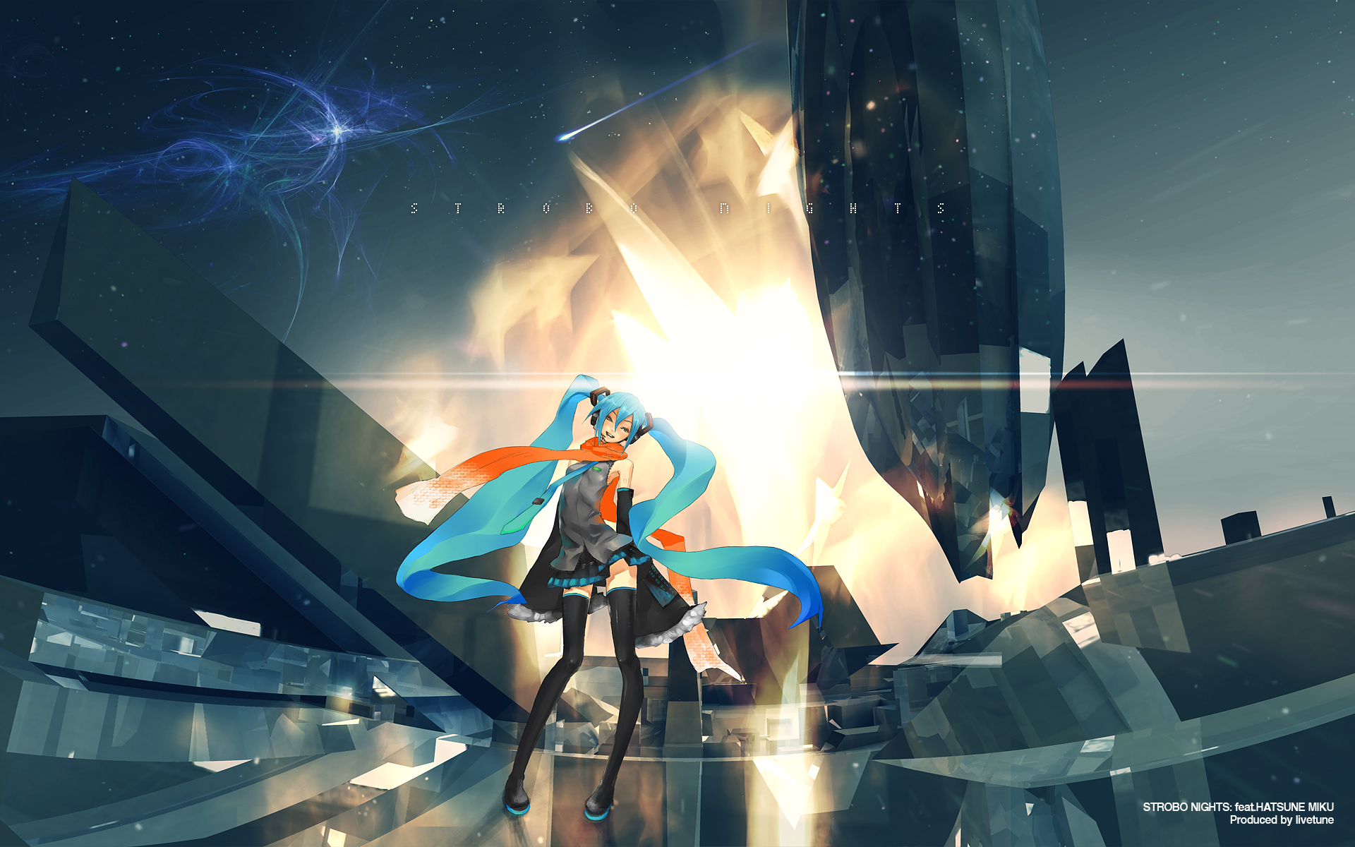 hatsune miku, vocaloid, vocaloid2, highres, blush, flat chest, long hair, necktie, skirt, thighhighs, twintails