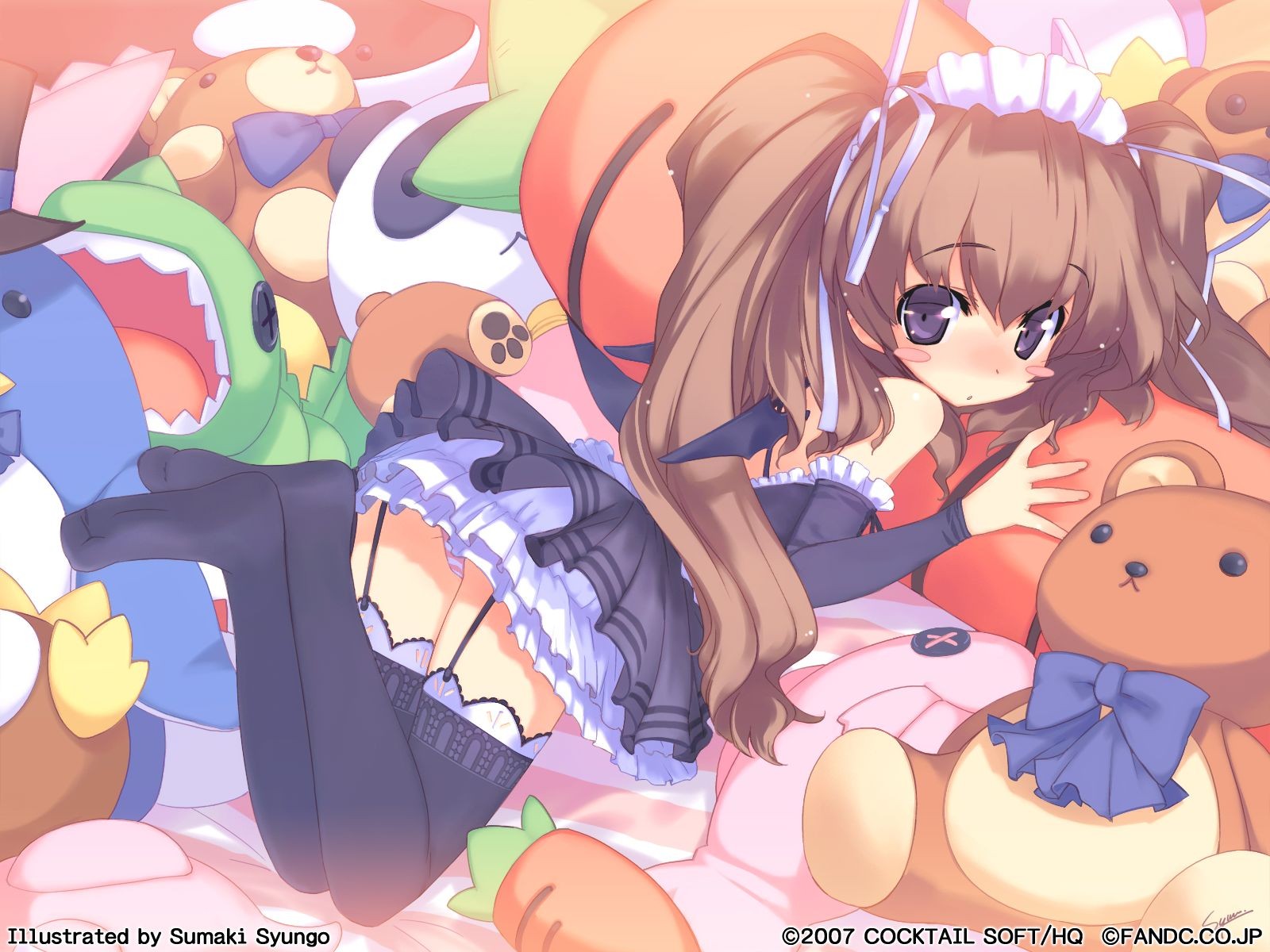 highres, blush, loli, panties, skirt, sumaki syungo, thighhighs, twintails, underwear, wings