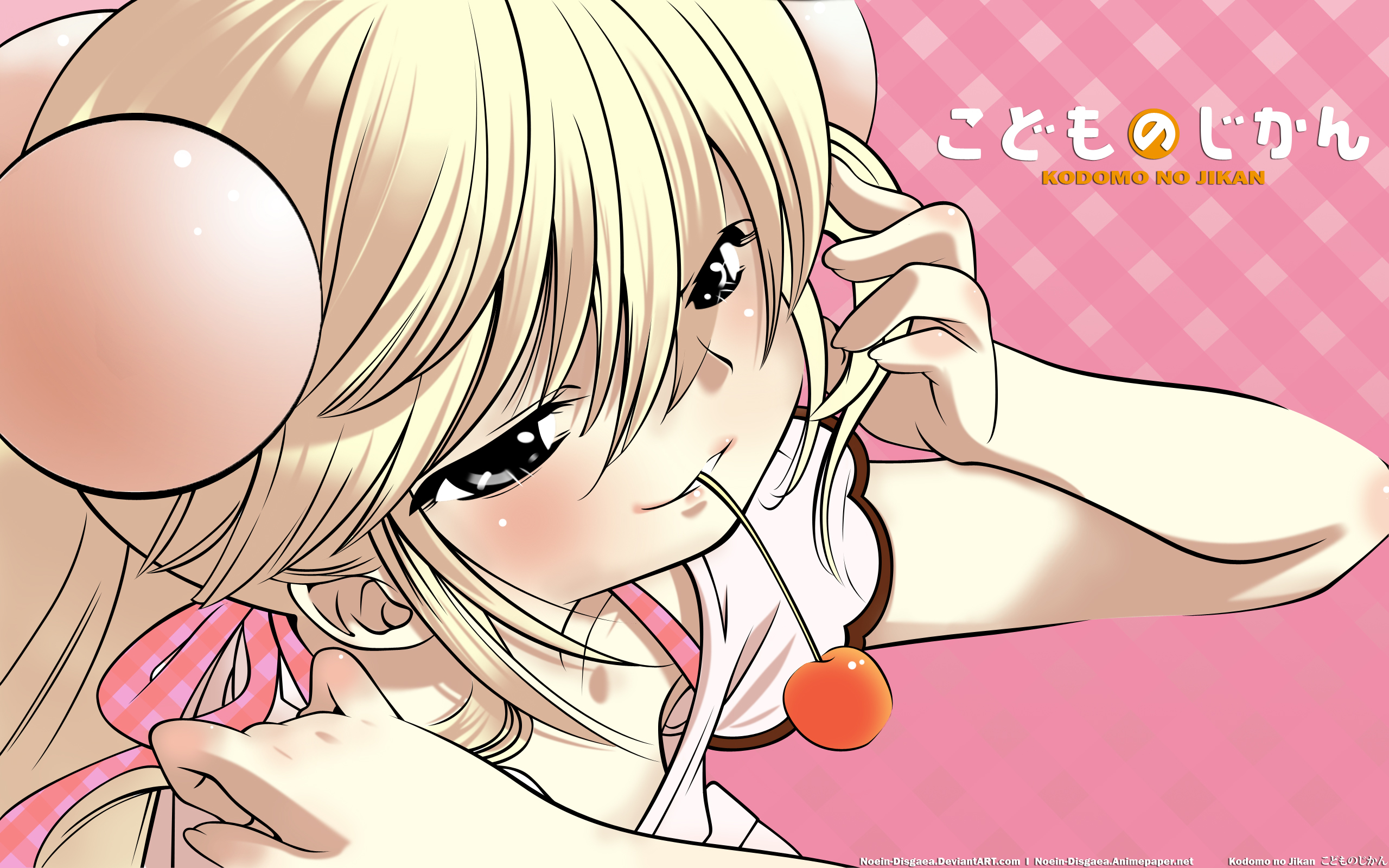kokonoe rin, kodomo no jikan, derivative work, highres, vector trace, 00s, 1girl, blush, cherry, food, food in mouth, fruit, loli, long hair, portrait, sexually suggestive, yonic symbol