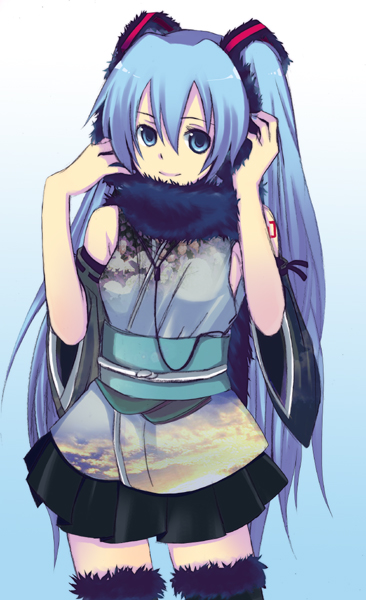 harano, hatsune miku, vocaloid, vocaloid2, 1girl, female focus, long hair, skirt, solo, thighhighs, twintails