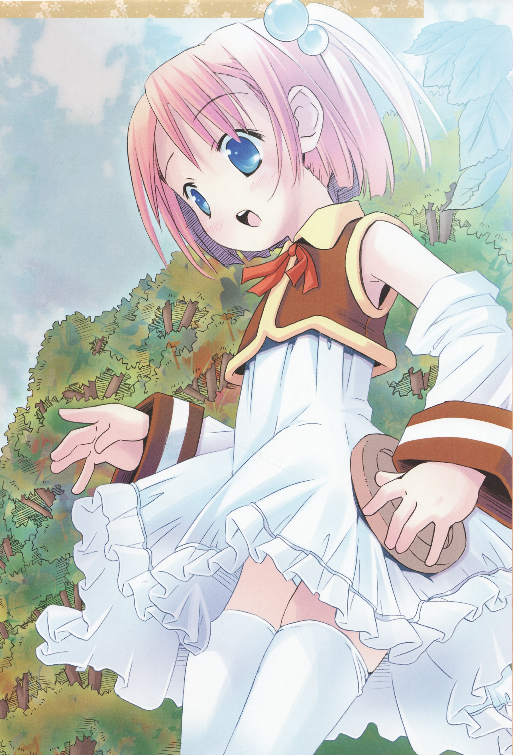 pop, absurdres, highres, blush, flat chest, short hair, skirt, thighhighs, twintails