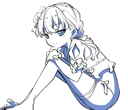 yukiri takashi, murano sayaka, link! like! love live!, love live!, commentary, 1girl, barefoot, blue moment (love live!), blush, casual one-piece swimsuit, closed mouth, frilled jacket, frills, full body, greyscale, jacket, jacket over swimsuit, looking at viewer, monochrome, official alternate costume, one-piece swimsuit, open clothes, open jacket, ponytail, short-sleeved jacket, short sleeves, simple background, sitting, smile, solo, swimsuit, toes, virtual youtuber, white background