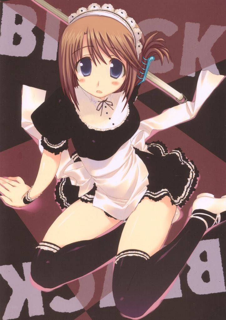 komaki manaka, to heart (series), to heart 2, 00s, blush, maid, short hair, skirt, thighhighs