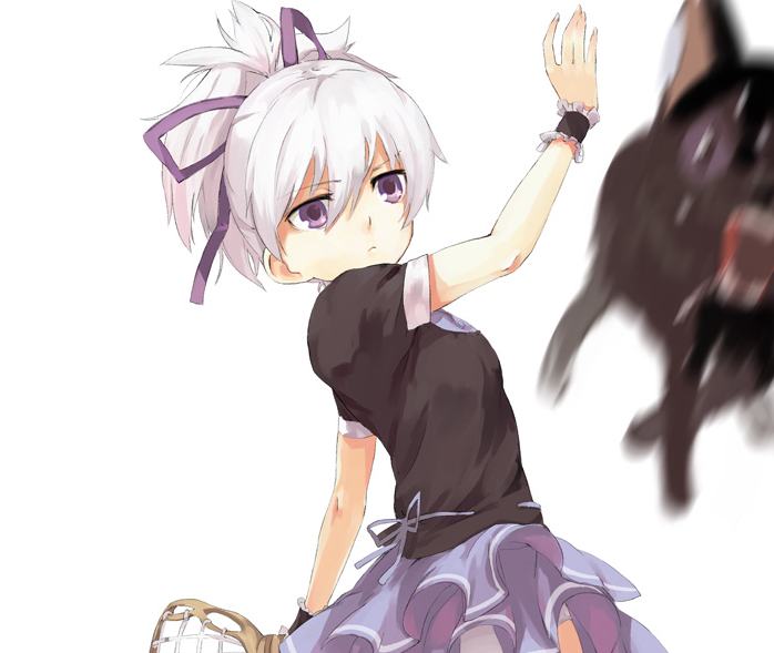 file17, u (the unko), mao (darker than black), yin (darker than black), darker than black, 00s, 1girl, black cat, blue skirt, cat, female focus, flat chest, lacrosse, long hair, panties, pantyshot, skirt, solo, underwear, upskirt