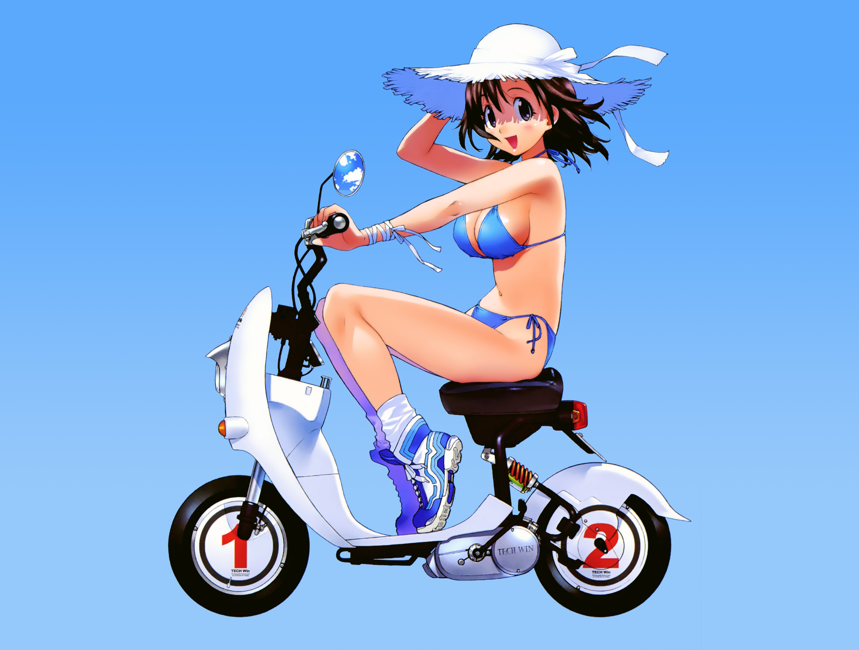 absurdres, highres, bikini, blush, breasts, hat, short hair, swimsuit