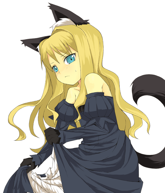 ikura hato, original, animal ears, blush, cat ears, cat tail, dress, long hair, solo, tail