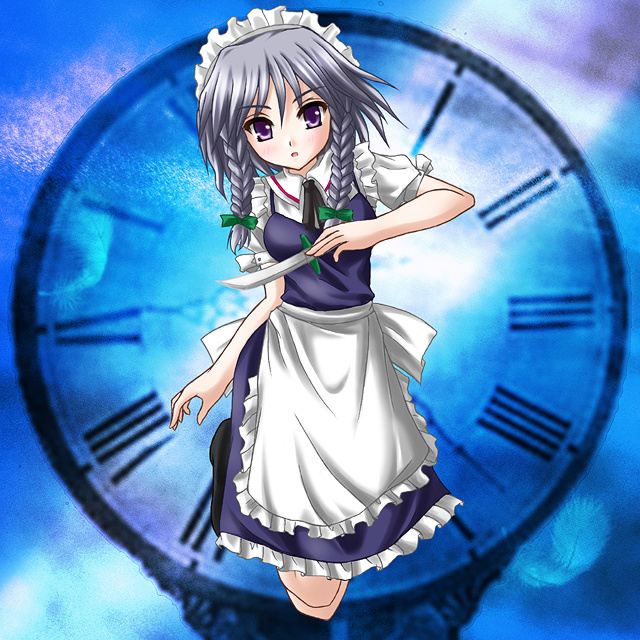 izayoi sakuya, touhou, artist request, tagme, 1girl, dress, female focus, full body, gradient background, maid, solo