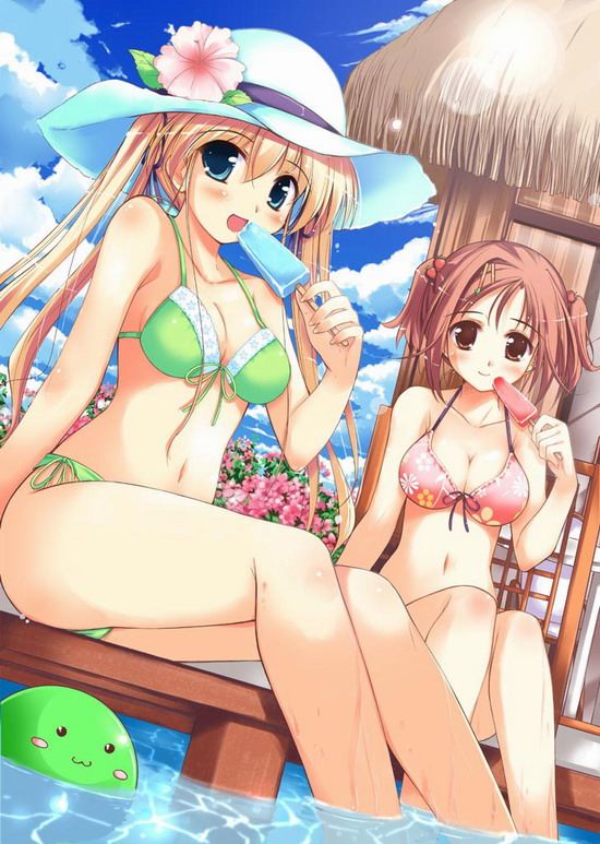 artist request, character request, copyright request, tagme, 2girls, beach, food, multiple girls, popsicle, swimsuit
