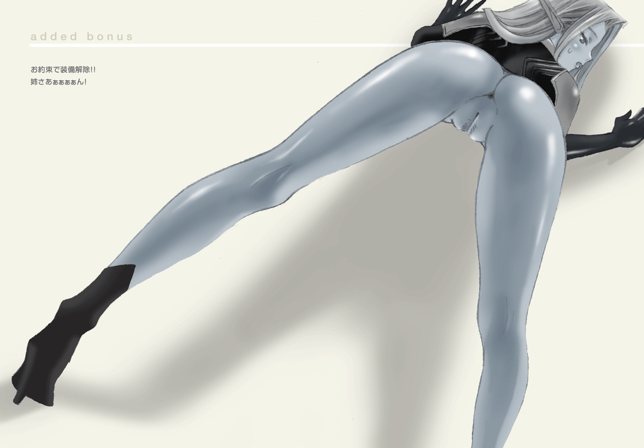 1girl, anus, ass, blue skin, blush, colored skin, elf, female focus, gradient background, long hair, no panties, pointy ears, pussy, solo, uncensored