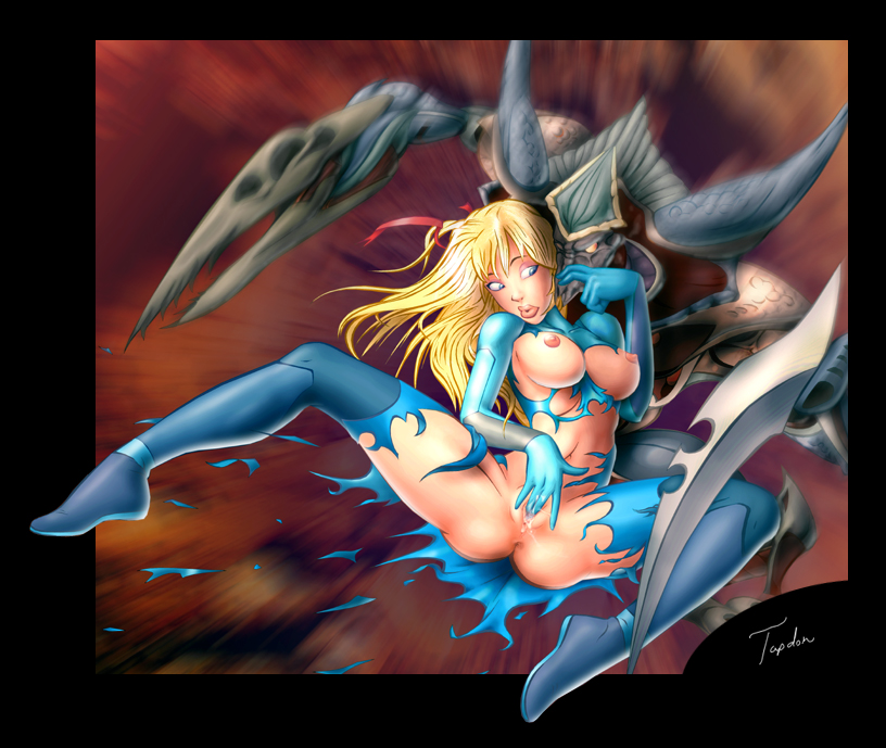 tapdon, samus aran, metroid, space pirate, breasts, cum, long hair, pussy, zero suit