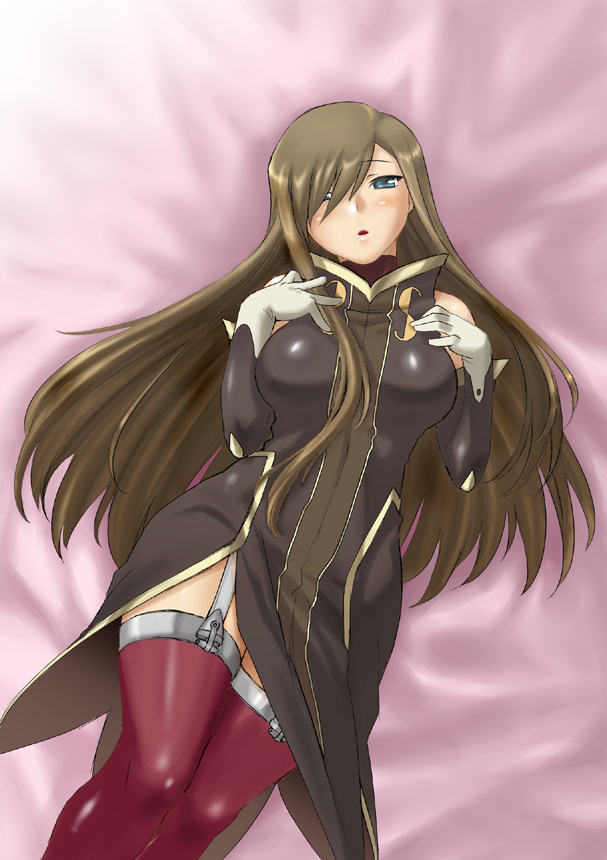 tear grants, tales of (series), tales of the abyss, 00s, 1girl, blush, breasts, female focus, long hair, skirt, solo, thighhighs