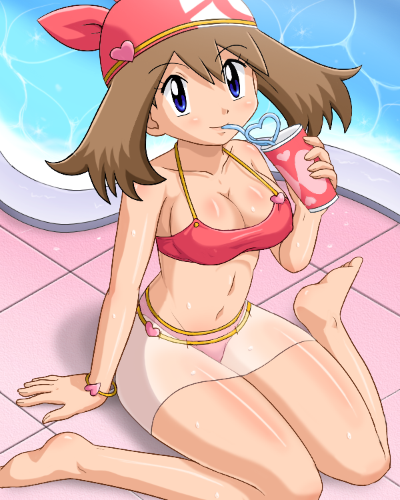 pokemoa, may (pokemon), nintendo, pokemon, pokemon (anime), pokemon rse (anime), lowres, 1girl, bikini, blush, breasts, female focus, long hair, solo, swimsuit