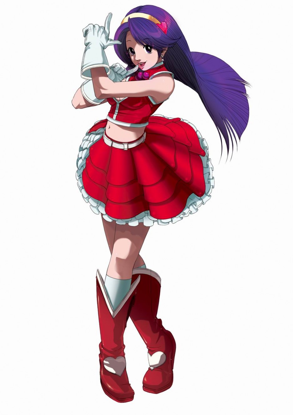 asamiya athena, snk, the king of fighters, the king of fighters 2003, highres, breasts, long hair, midriff, skirt